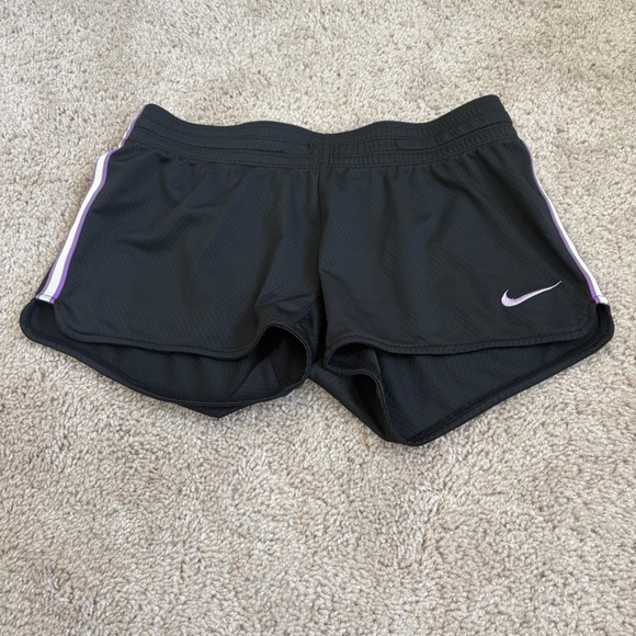 Nike‎ Running Dri-Fit Shorts Athletic Ladies XS Purple Stripe Black Activewear - Picture 1 of 9